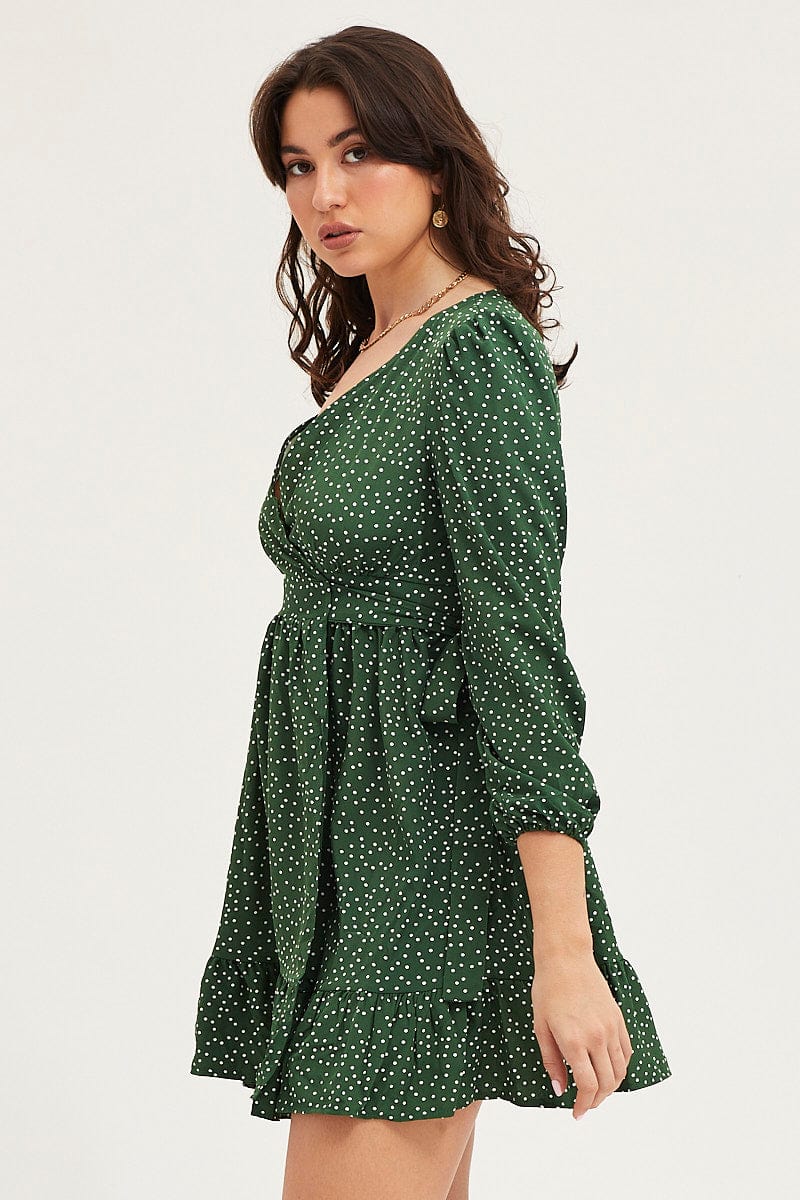 Polka Dot Wrap Dress Long Sleeve