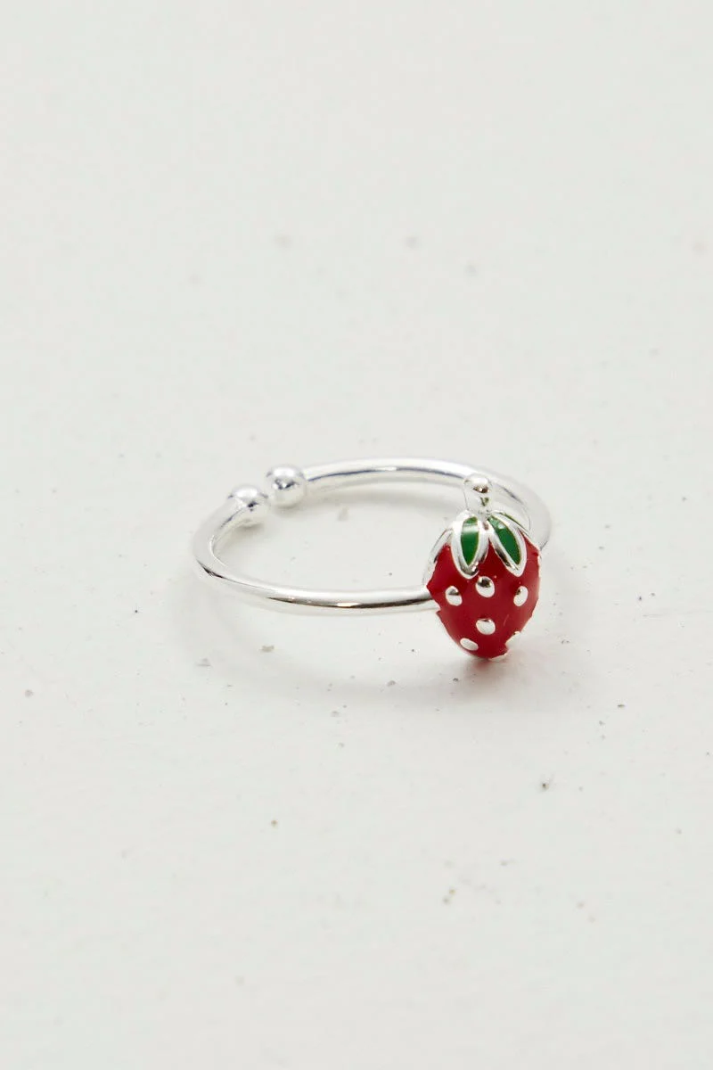 Red Strawberry Ring 925 Silver