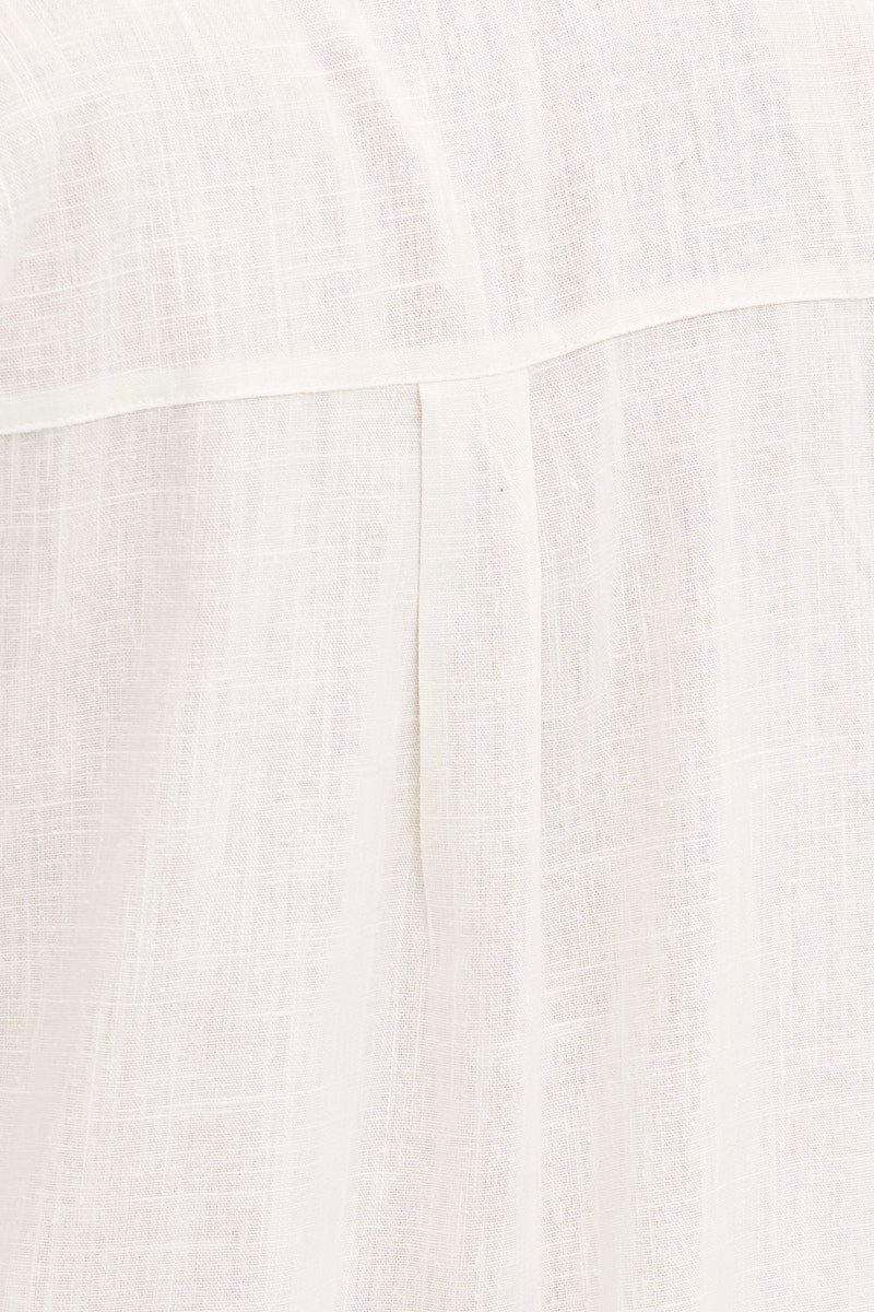 White Long Line Roll Sleeve Collared Button Front Shirt