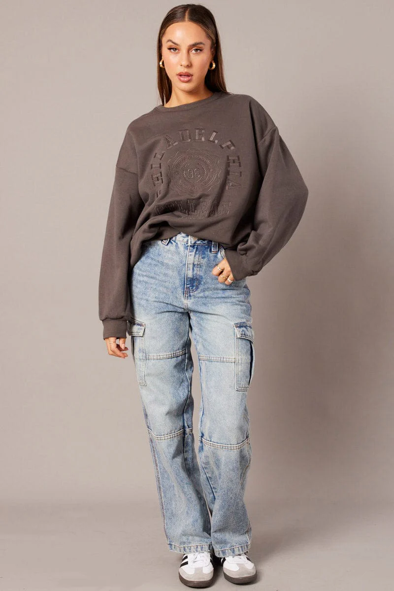 Grey Graphic Sweater Long Sleeve