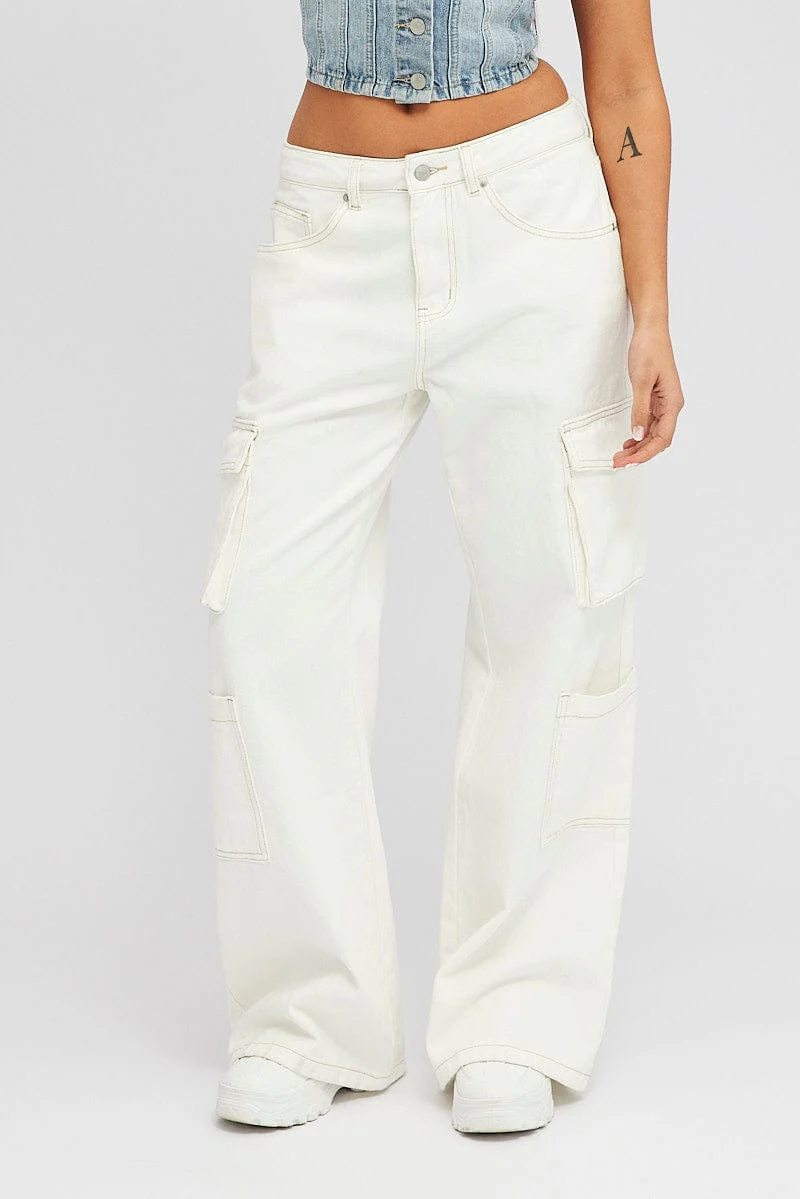 White Cargo Jean High Rise Multi Pocket
