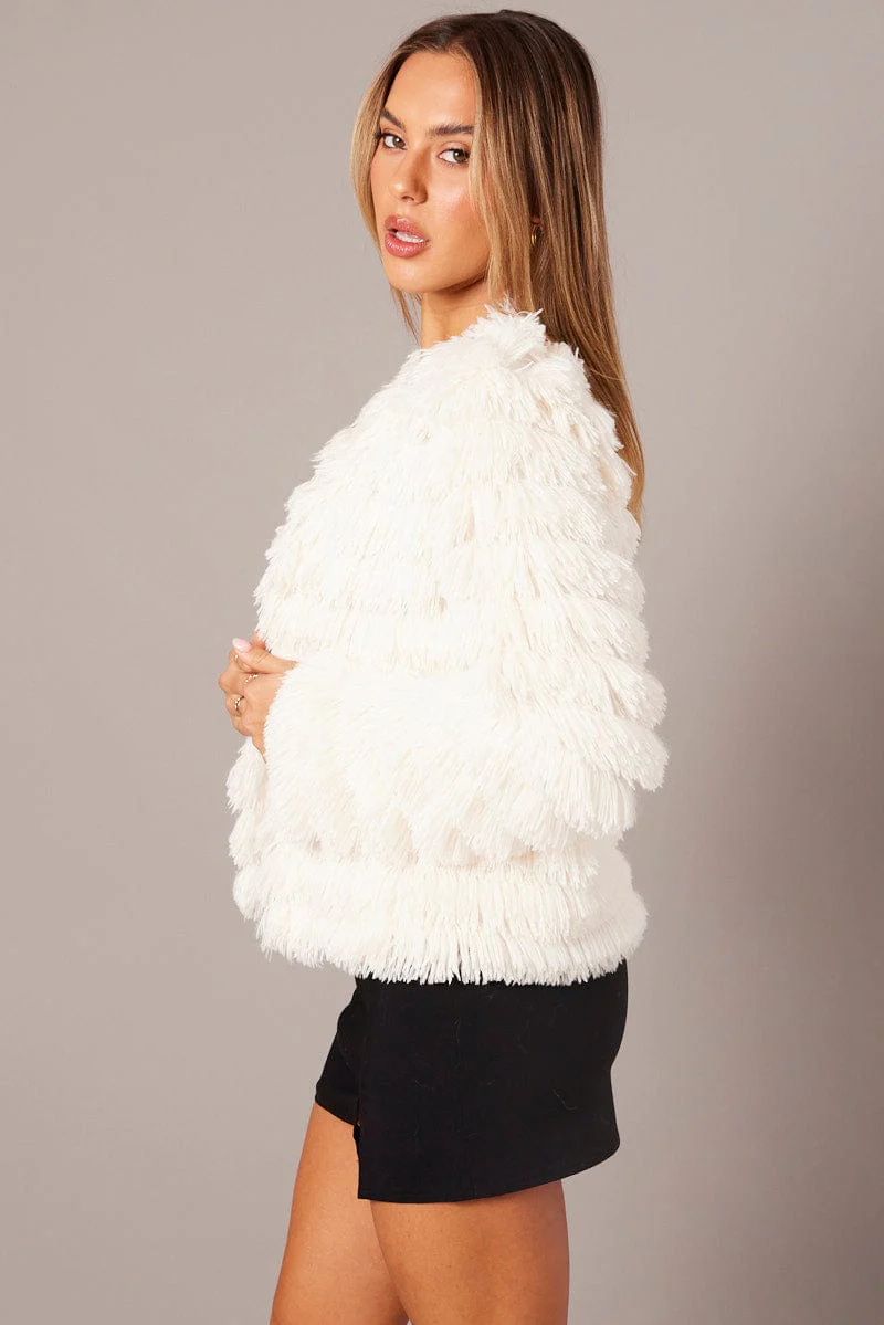 White Shag Faux Fur Jacket