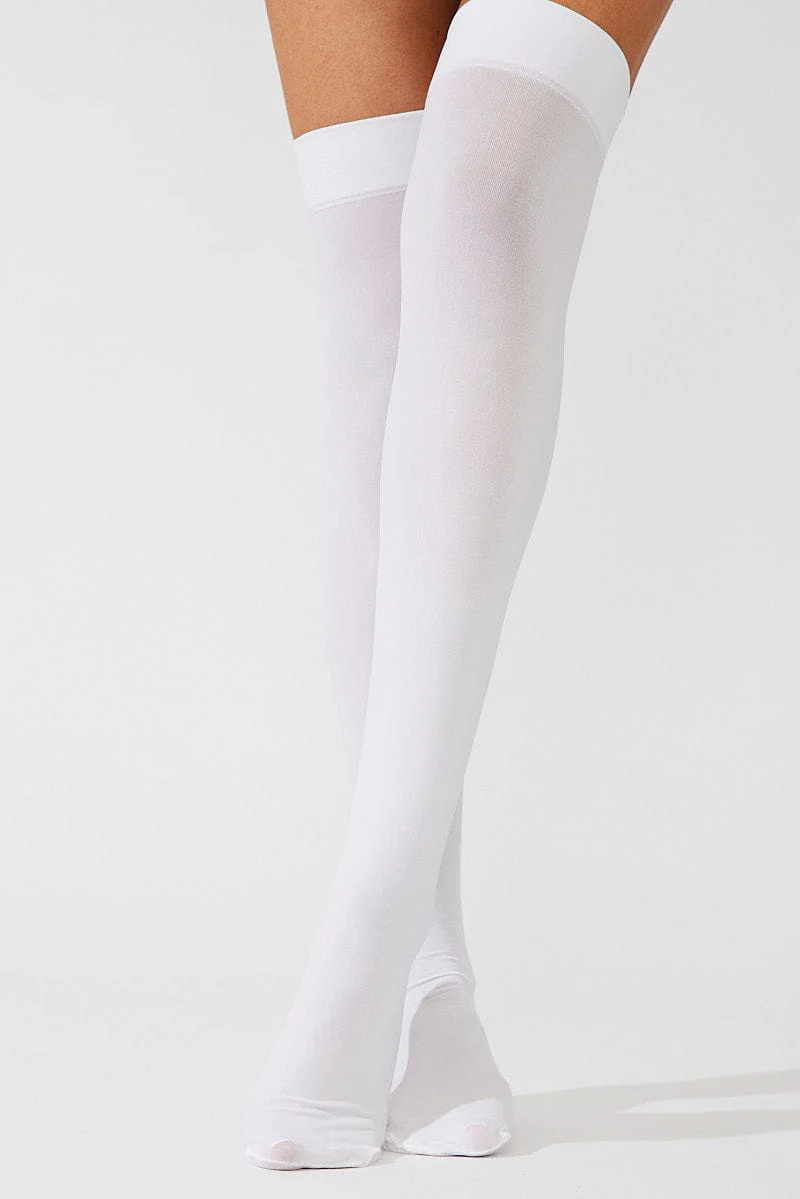 White Solid Over The Knee Socks