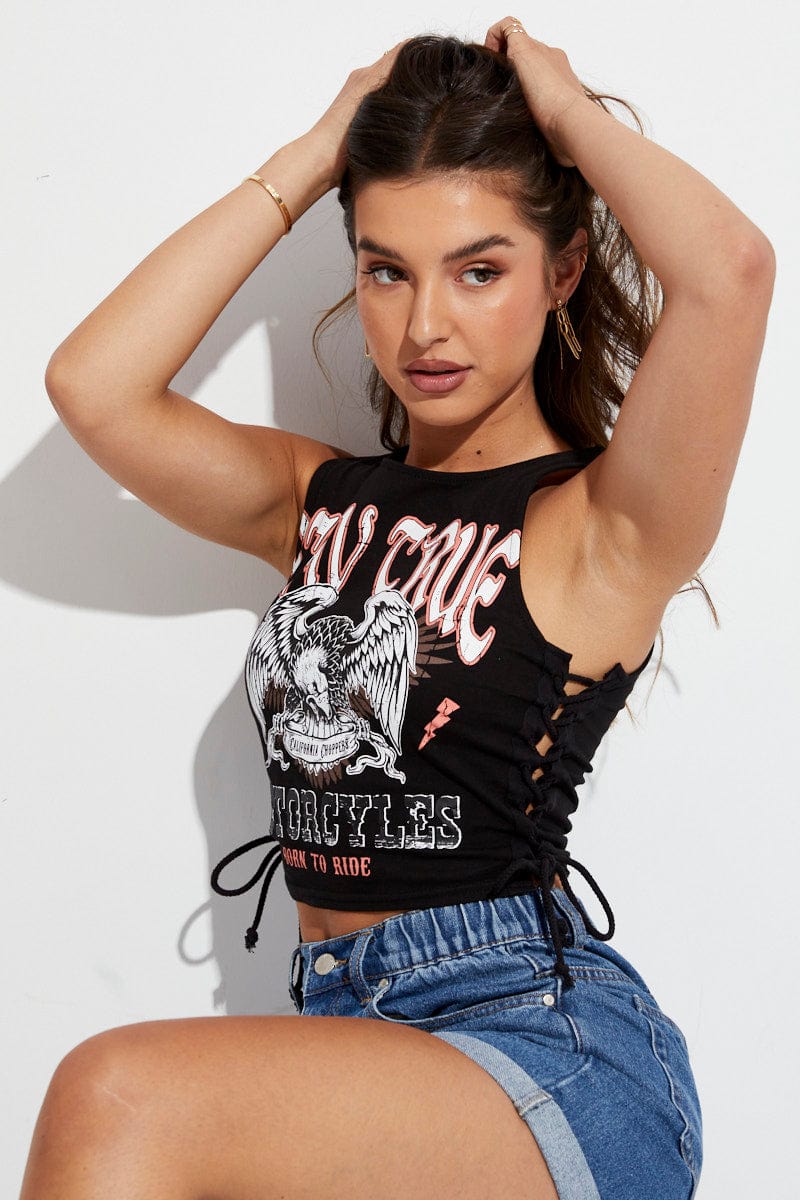 Black Side Lace Up Top Sleeveless