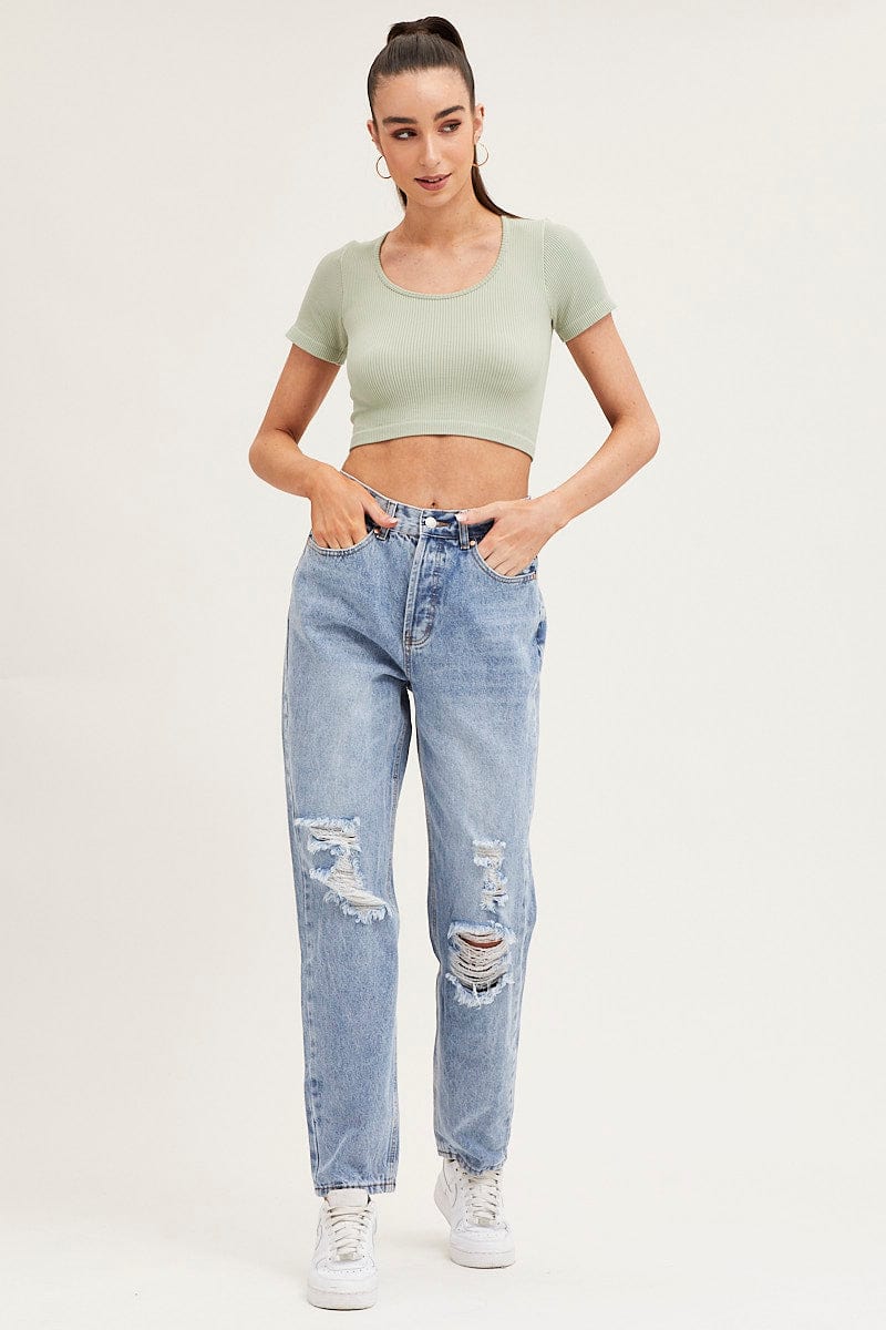 Blue Boyfriend Denim Jeans High Rise