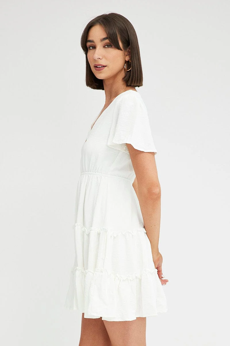 White Fit And Flare Dress Short Sleeve Mini