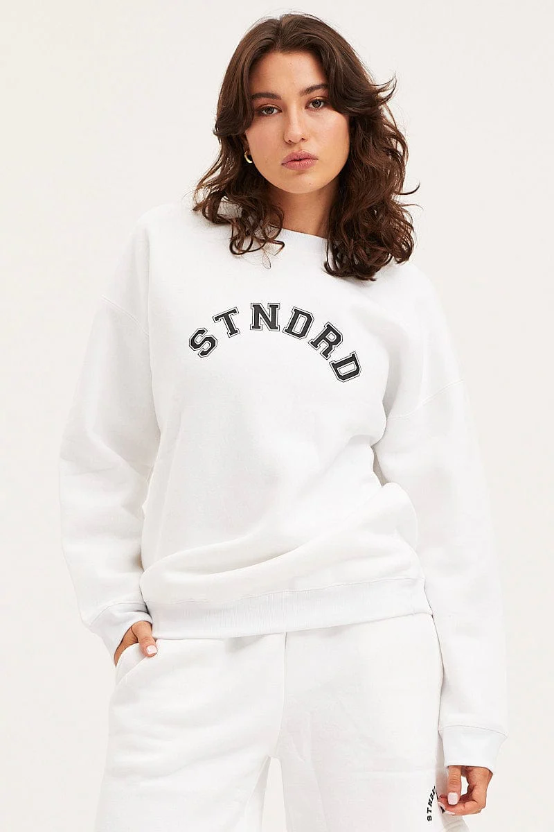White Unisex Sweatshirts Oversized Crew Neck