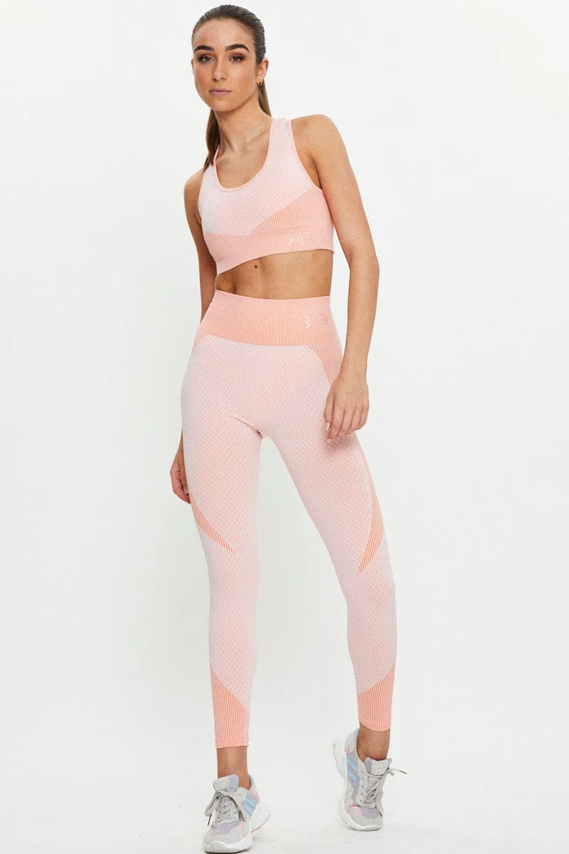 Orange Seamless Contrast Panel Activewear Sports Bra
