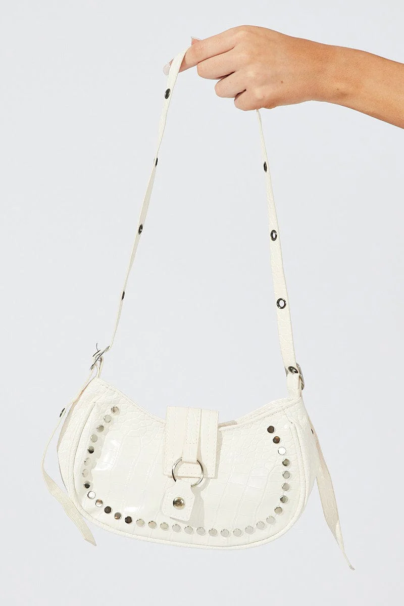 White Studded Shoulder Bag