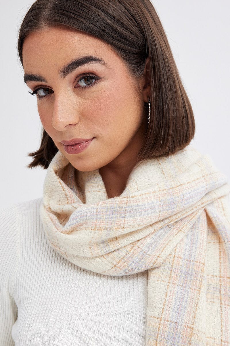 White Check Tassel Scarf