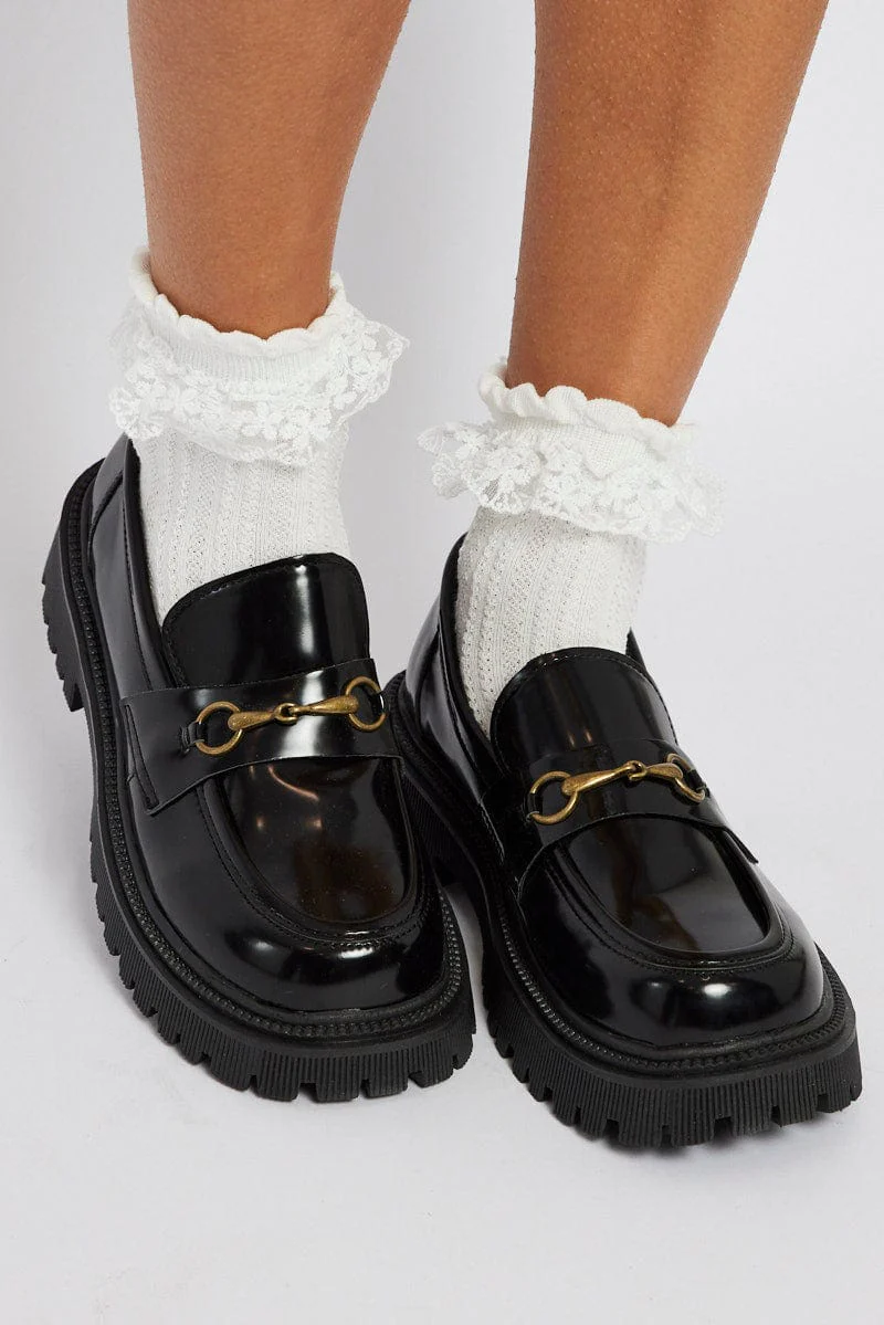 Black Chunky Sole Buckle Loafers