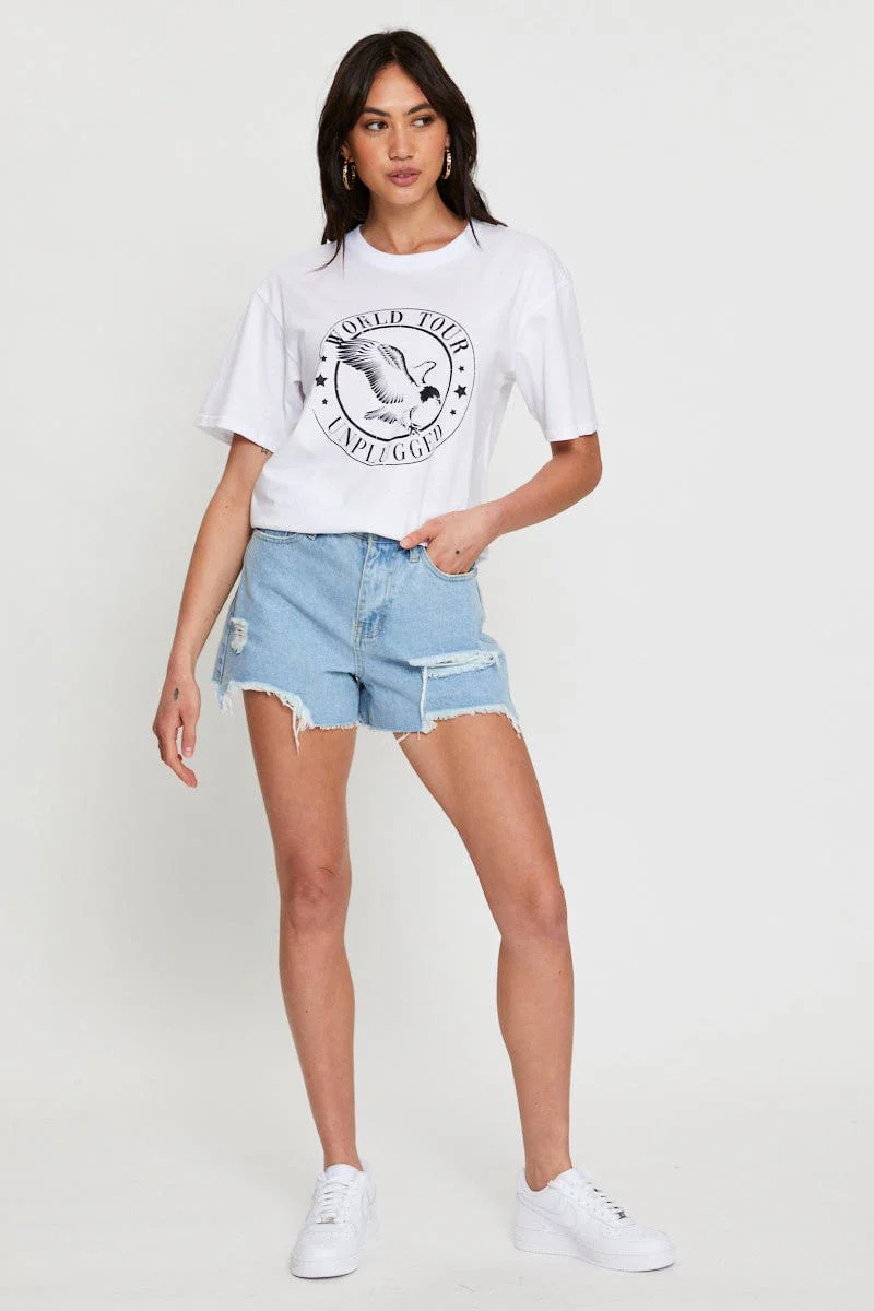 White Graphic T Shirt Short Sleeve