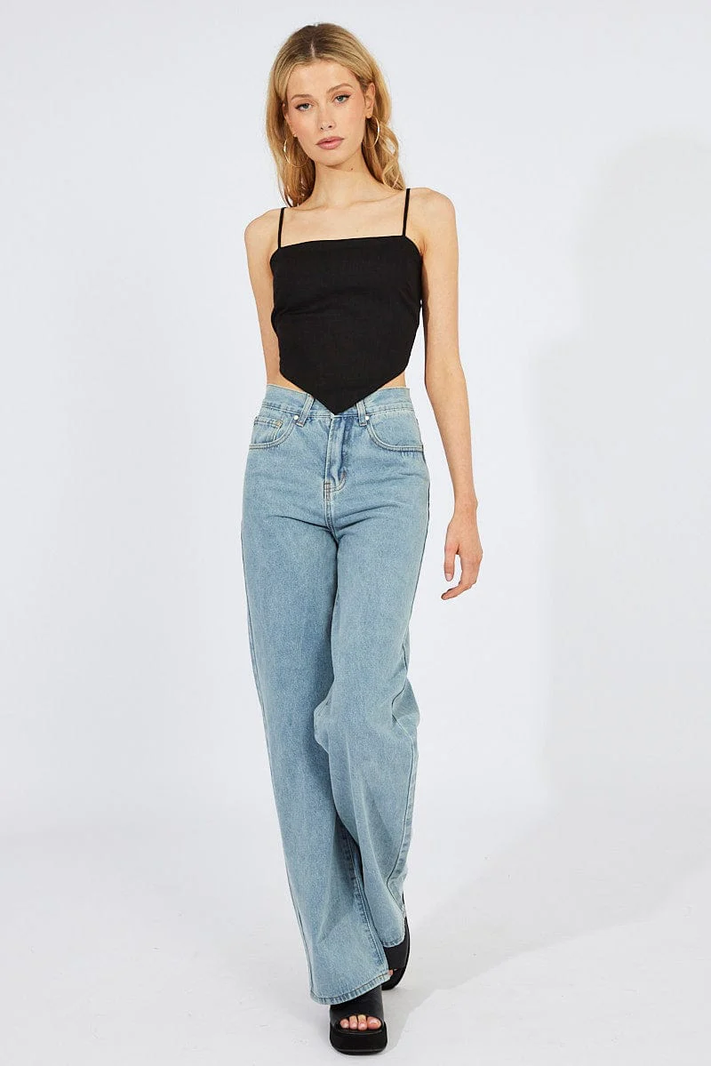 Black Scarf Hem Cami Linen