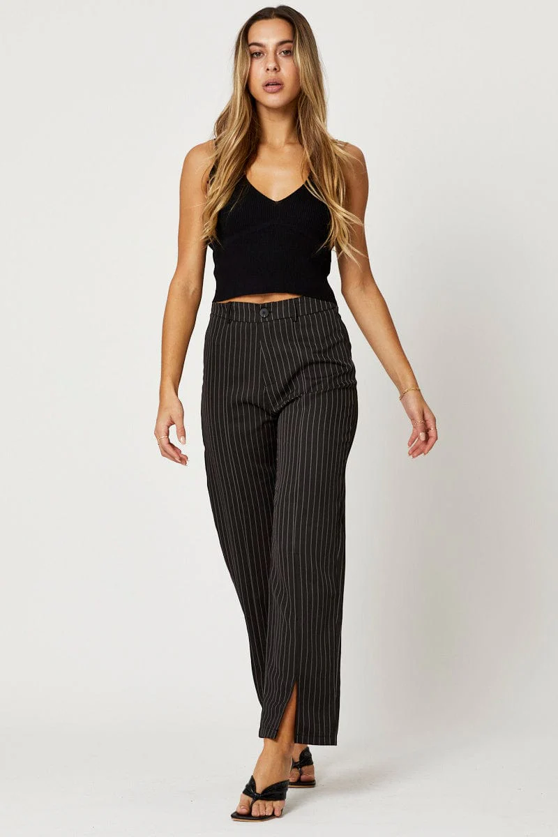 Black V Neck Rib Knit Sleeveless Top