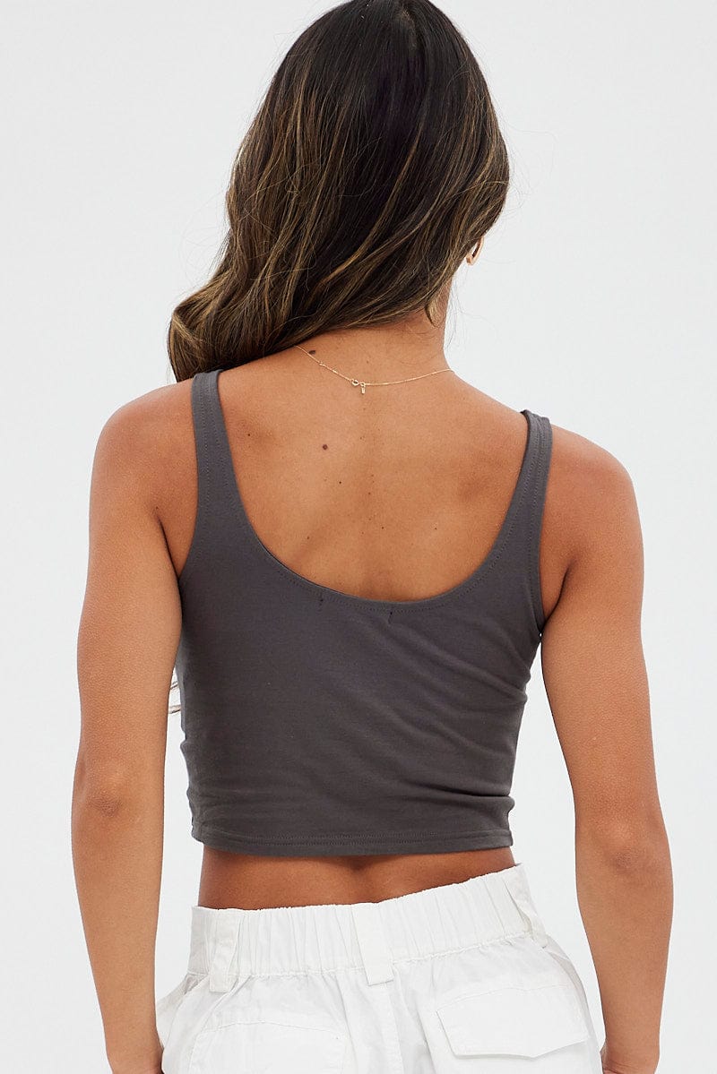 Grey Scarf Hem Top Sleeveless Crew Neck