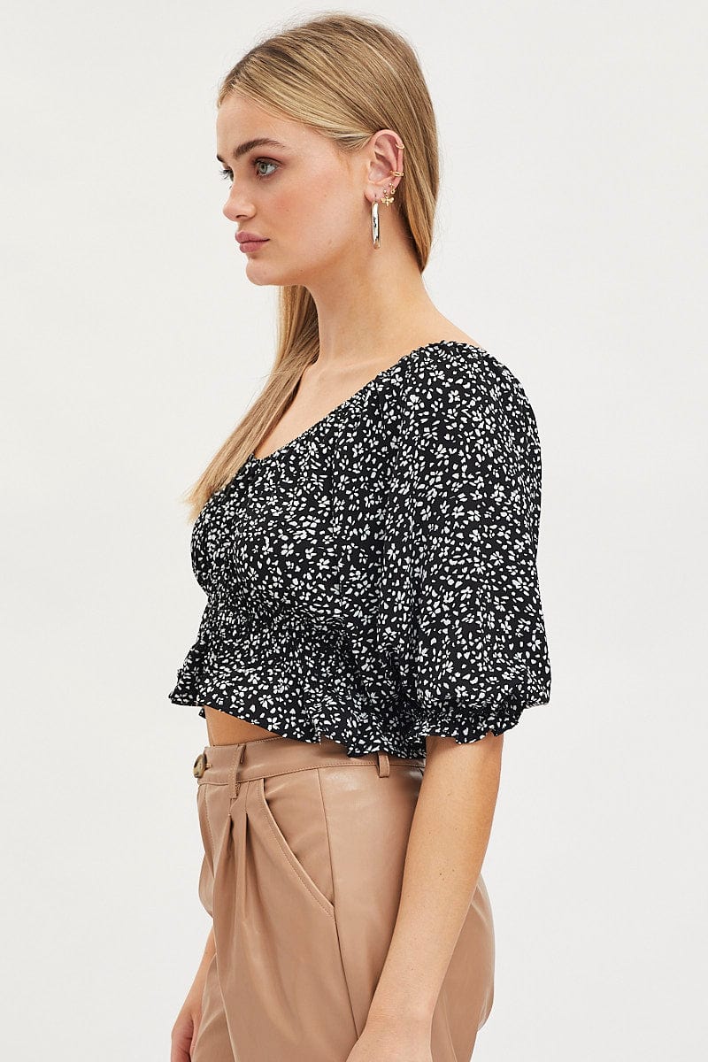 Print Crop Top Short Sleeve