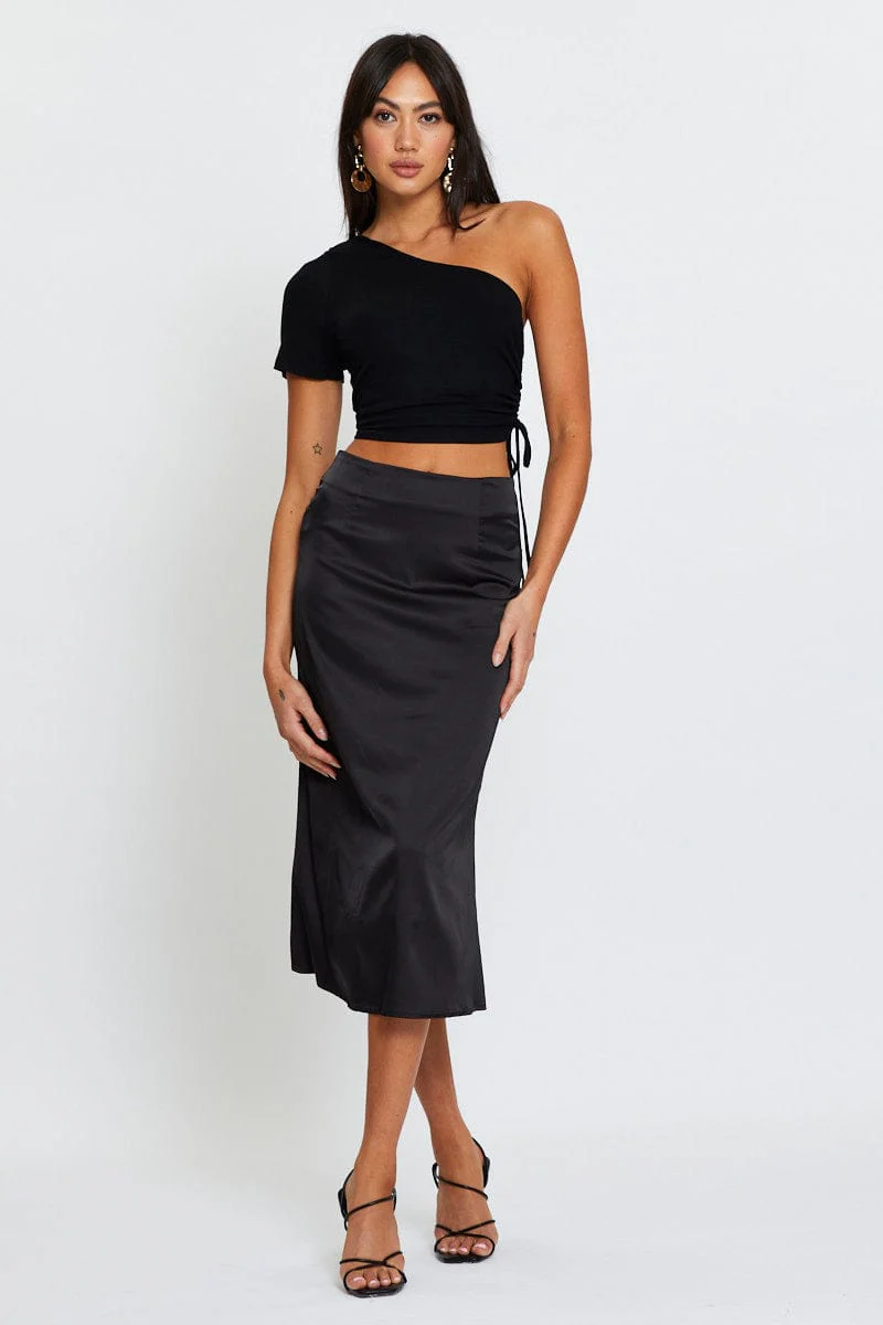 Black Crop Top One Shoulder