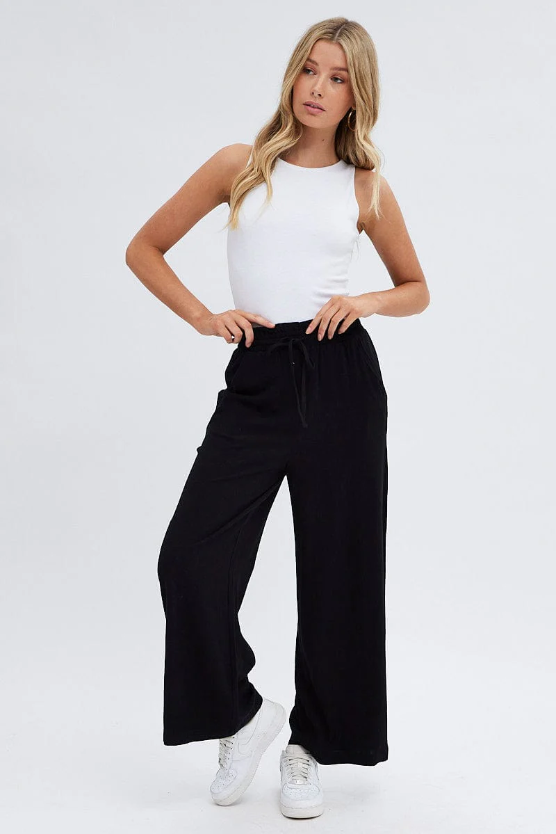 Black Wide Leg Pants High Rise