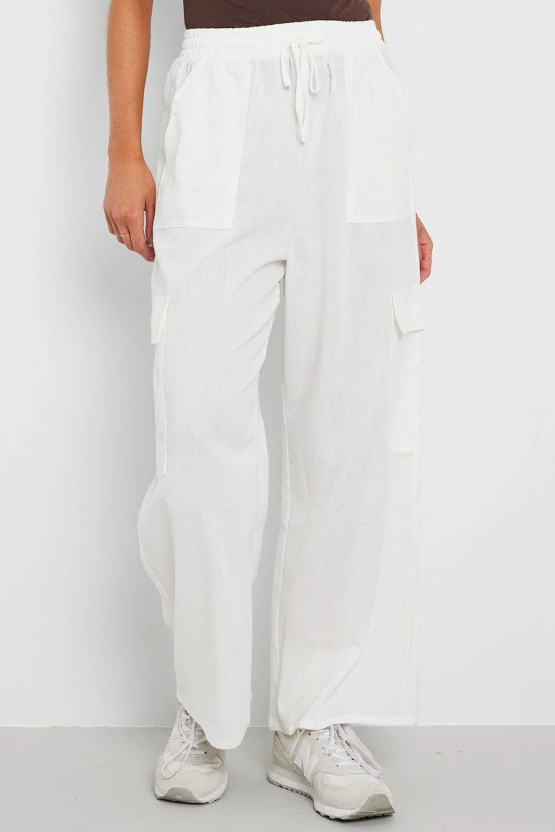 White Relaxed Cargo Pant Elasticated Waist