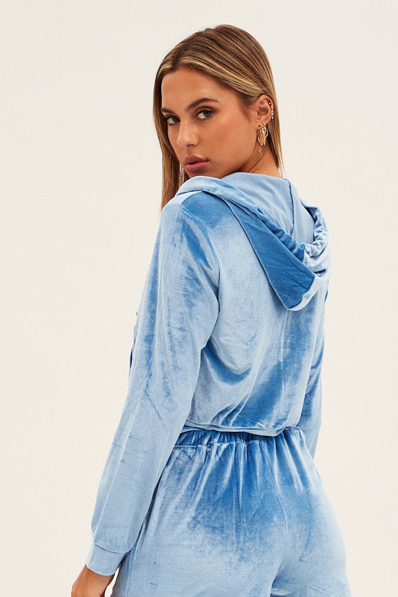 Blue Velvet Jacket Long Sleeve Hoodie