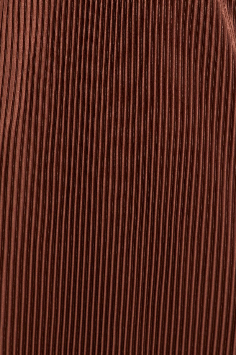 Brown Plisse Midi Dress Tie Back