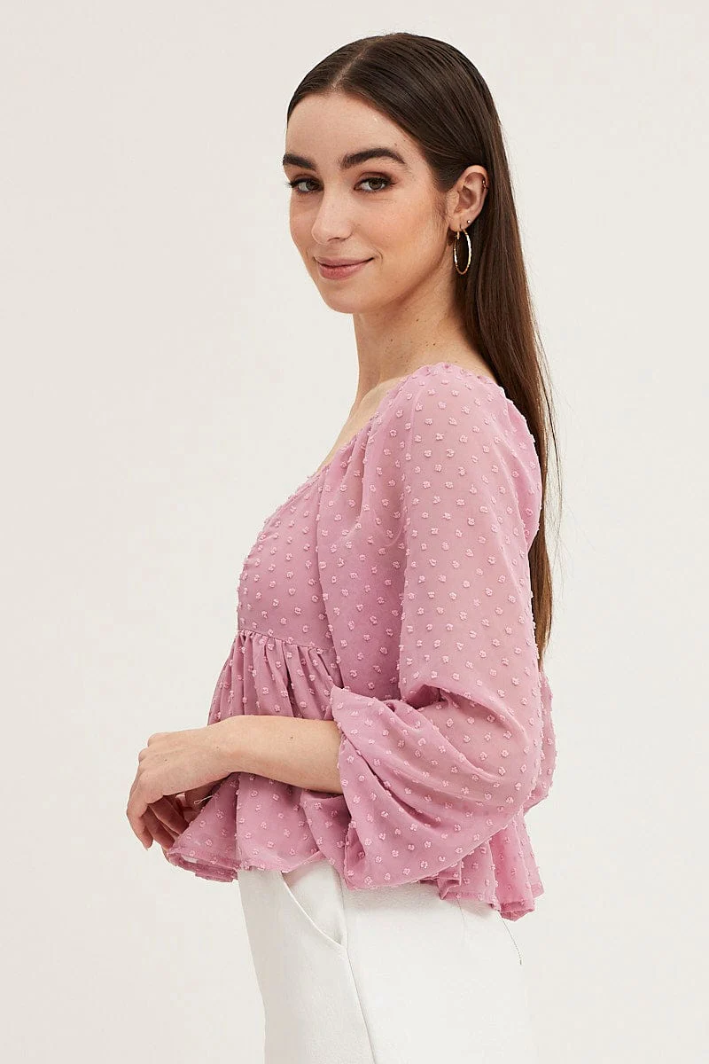Pink Puff Sleeve Peplum Top