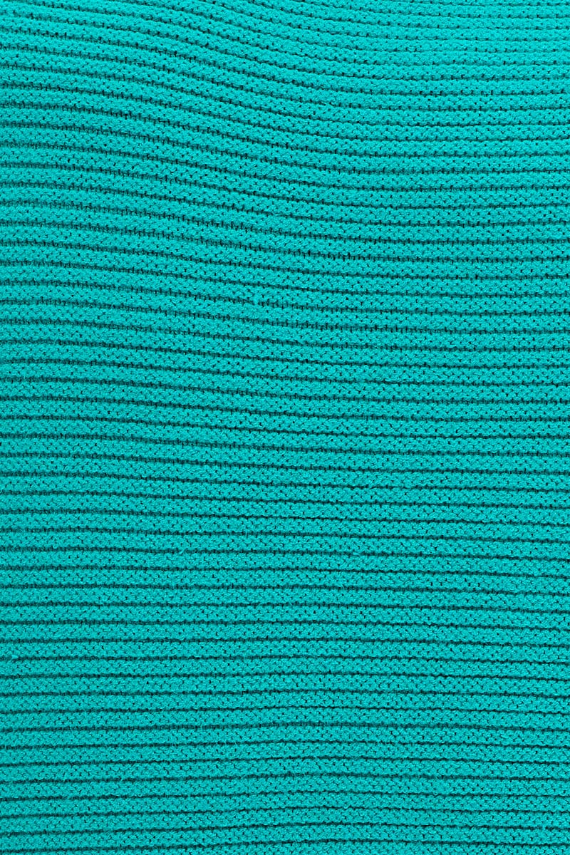 Green Knit Top Long Sleeve Crop Round Neck