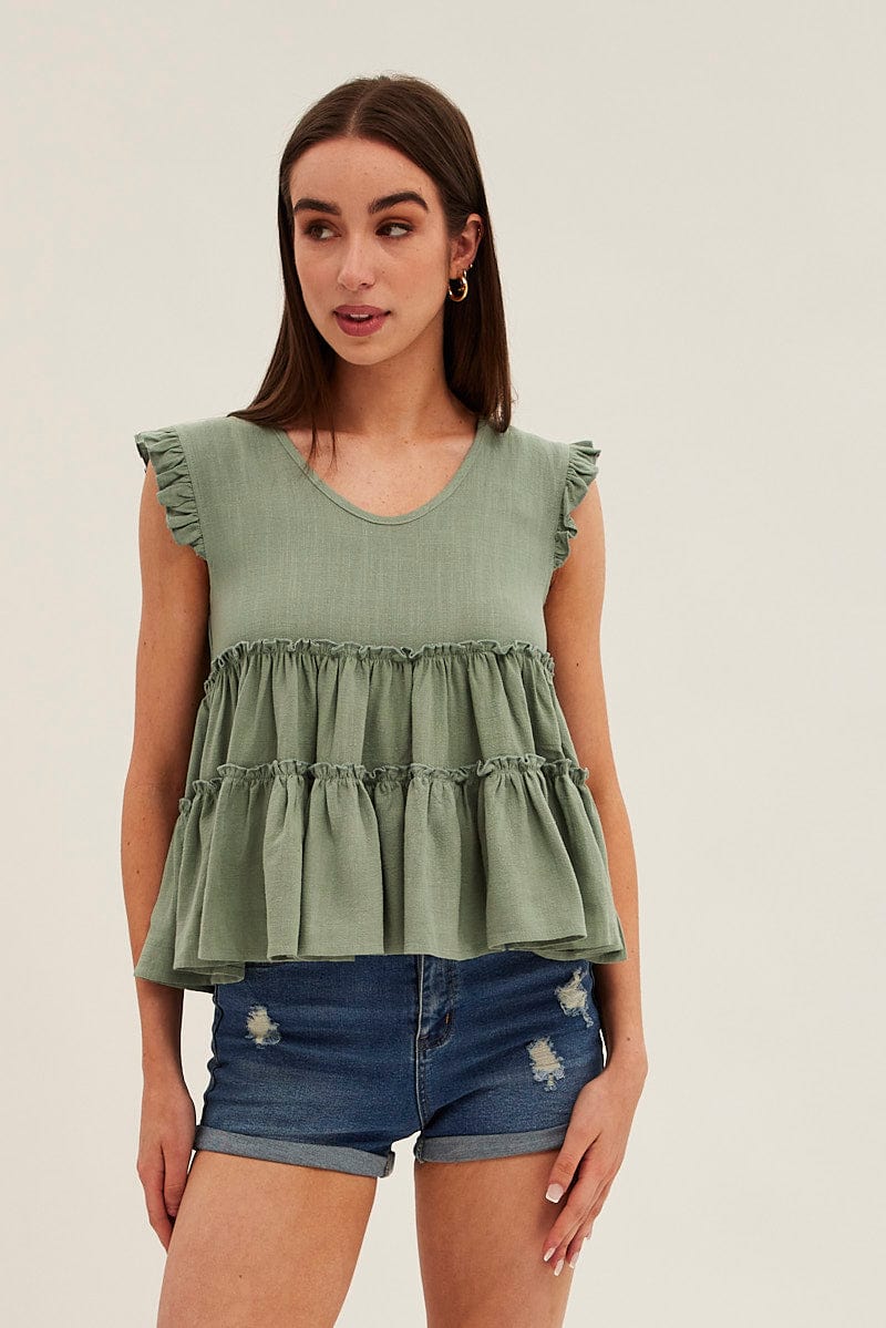 Green Ruffle Tiered Top
