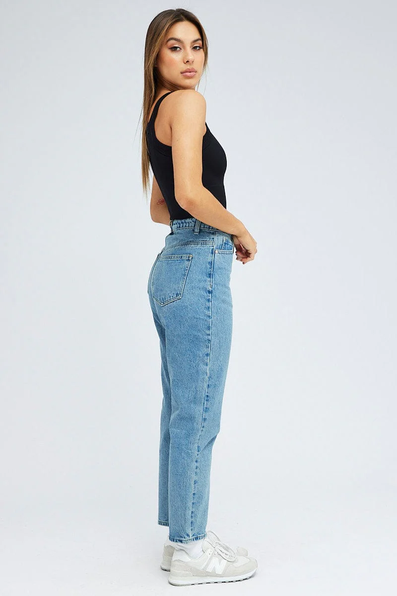 Blue High Rise Mom Jeans