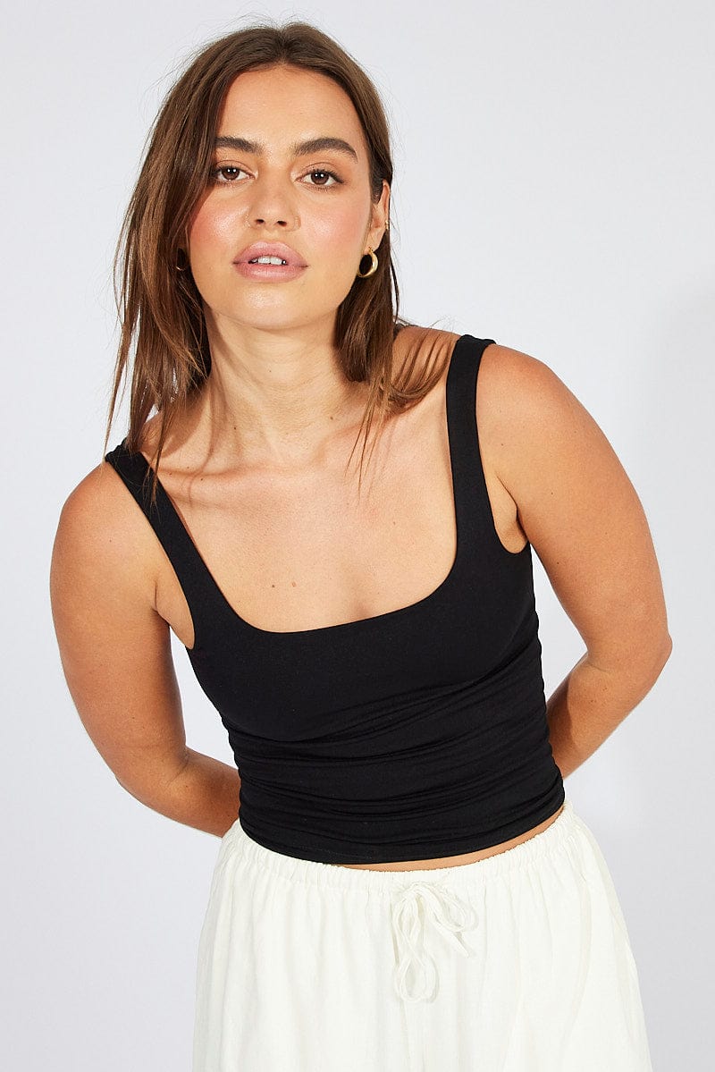 Black Tank Top Square Neck Seamless