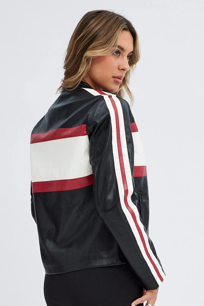 Black Faux Leather Jacket Long Sleeves