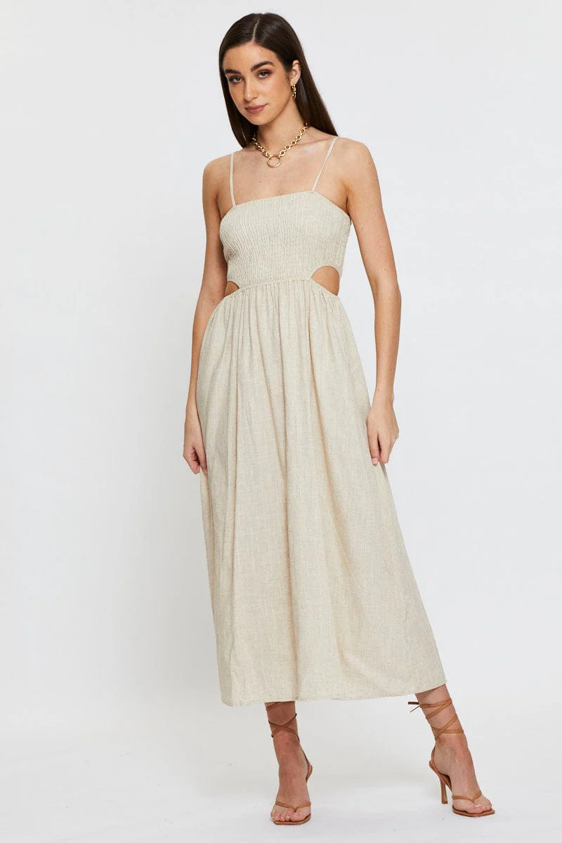 Beige Midi Dress Sleeveless