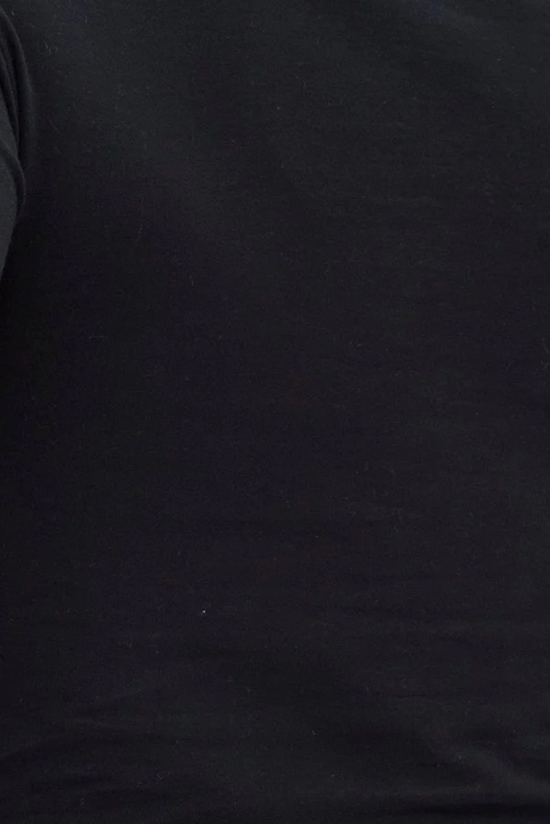 Black Crop Top Long Sleeve Crew Neck Keyhole Cotton