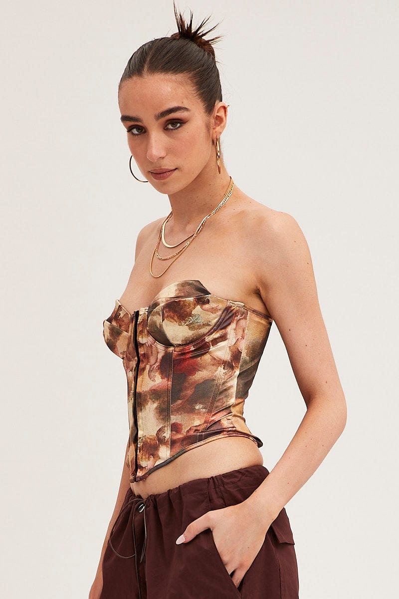Multi Tie Dye Bandage Hook And Eye Structured Corset Top