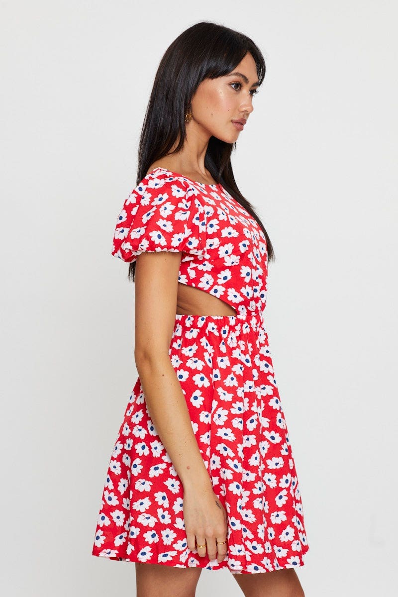 Print Mini Dress Short Sleeve Evening