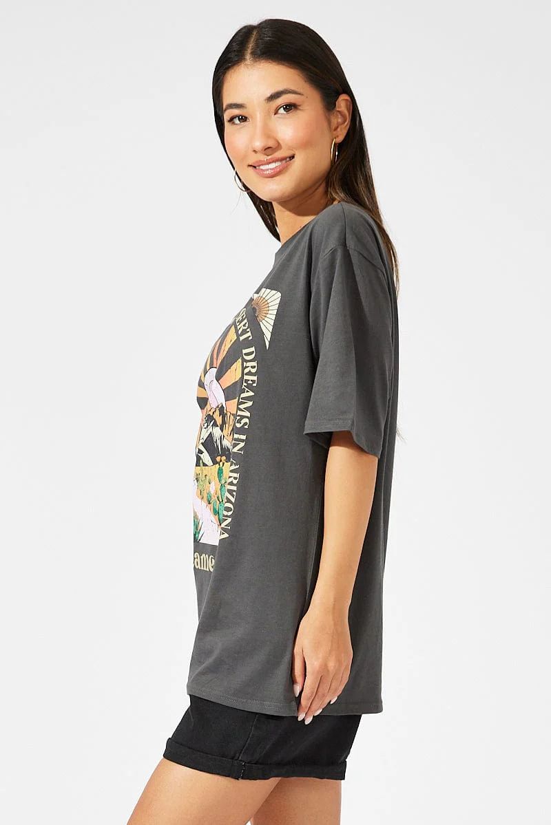 Grey Graphic Tee Short Sleeve