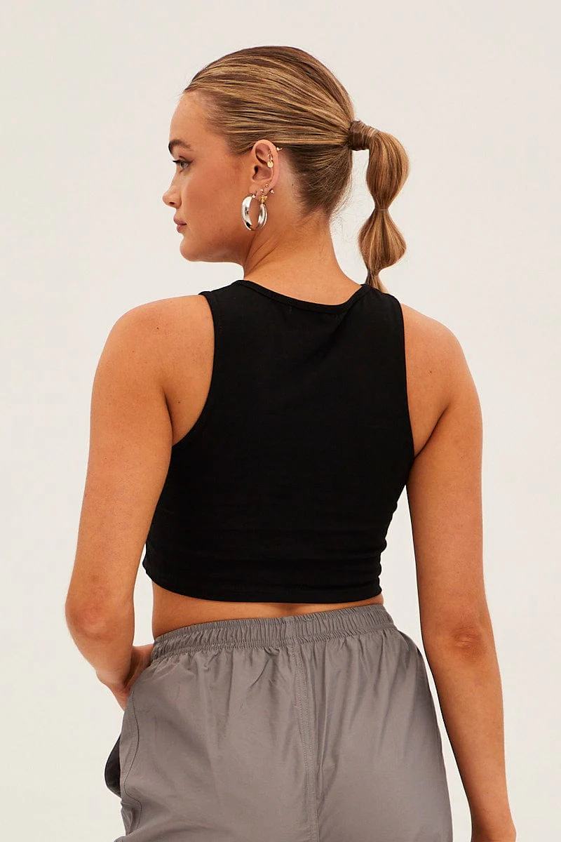 Black Graphic Crop Tank