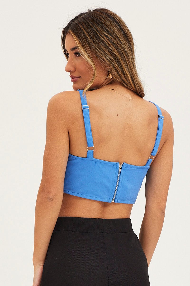 Blue Corset Top Sleeveless Crop