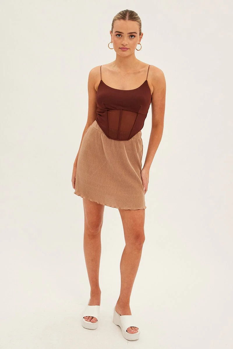 Brown Plisse Mini Skirt