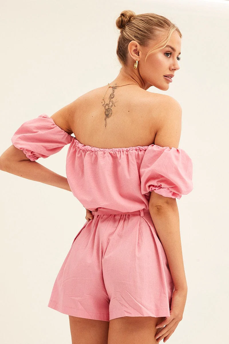 Pink Belted Short Pleat Front Detail
