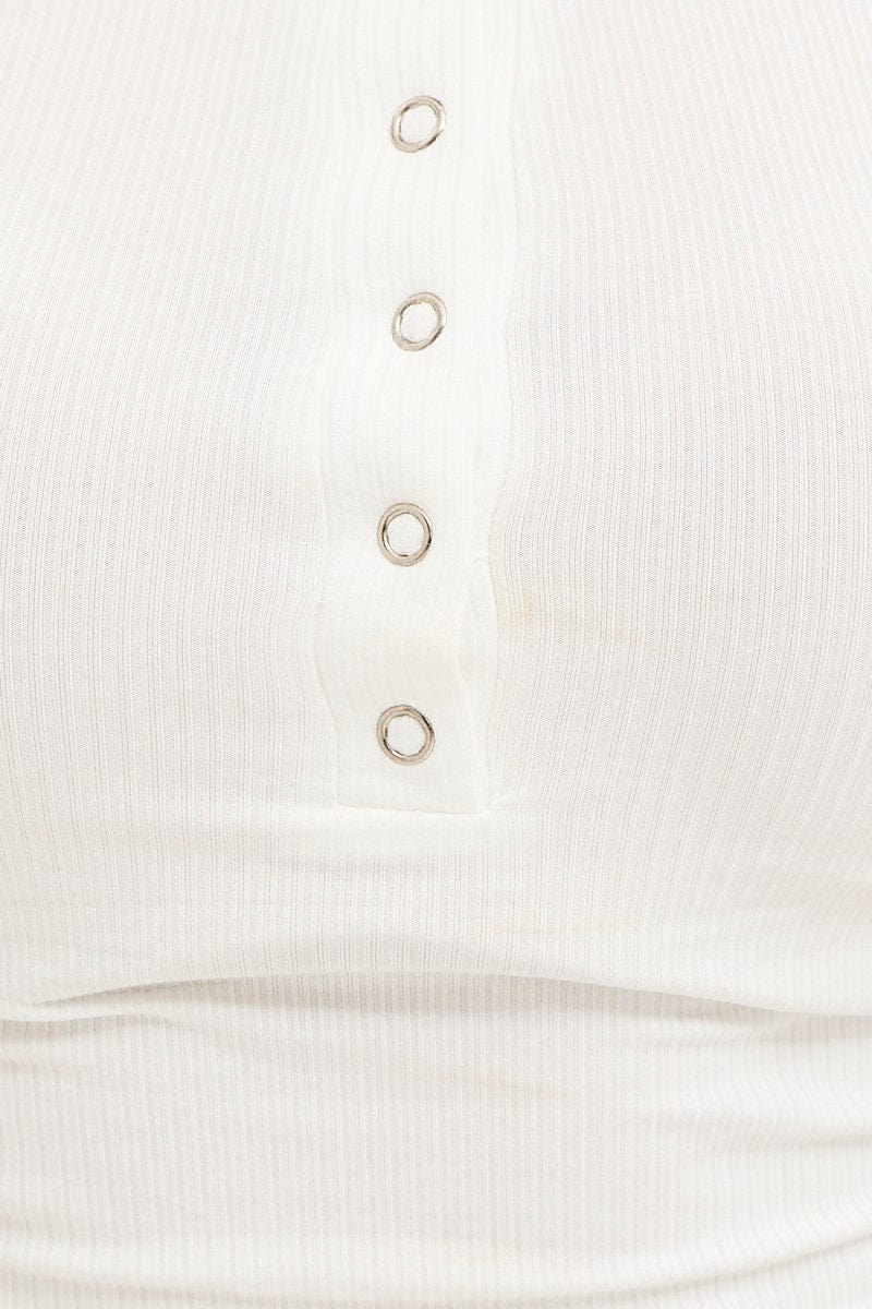 White Press Stud T Shirt Ribbed