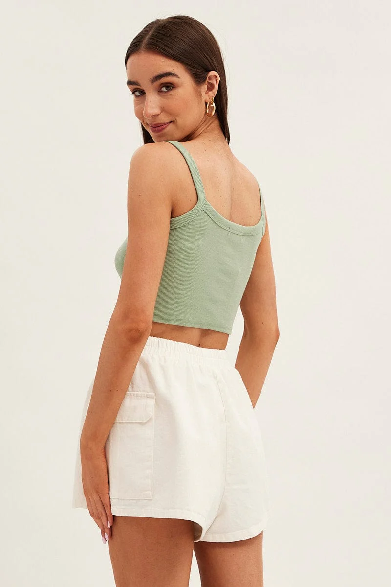 White Cargo Shorts High Rise