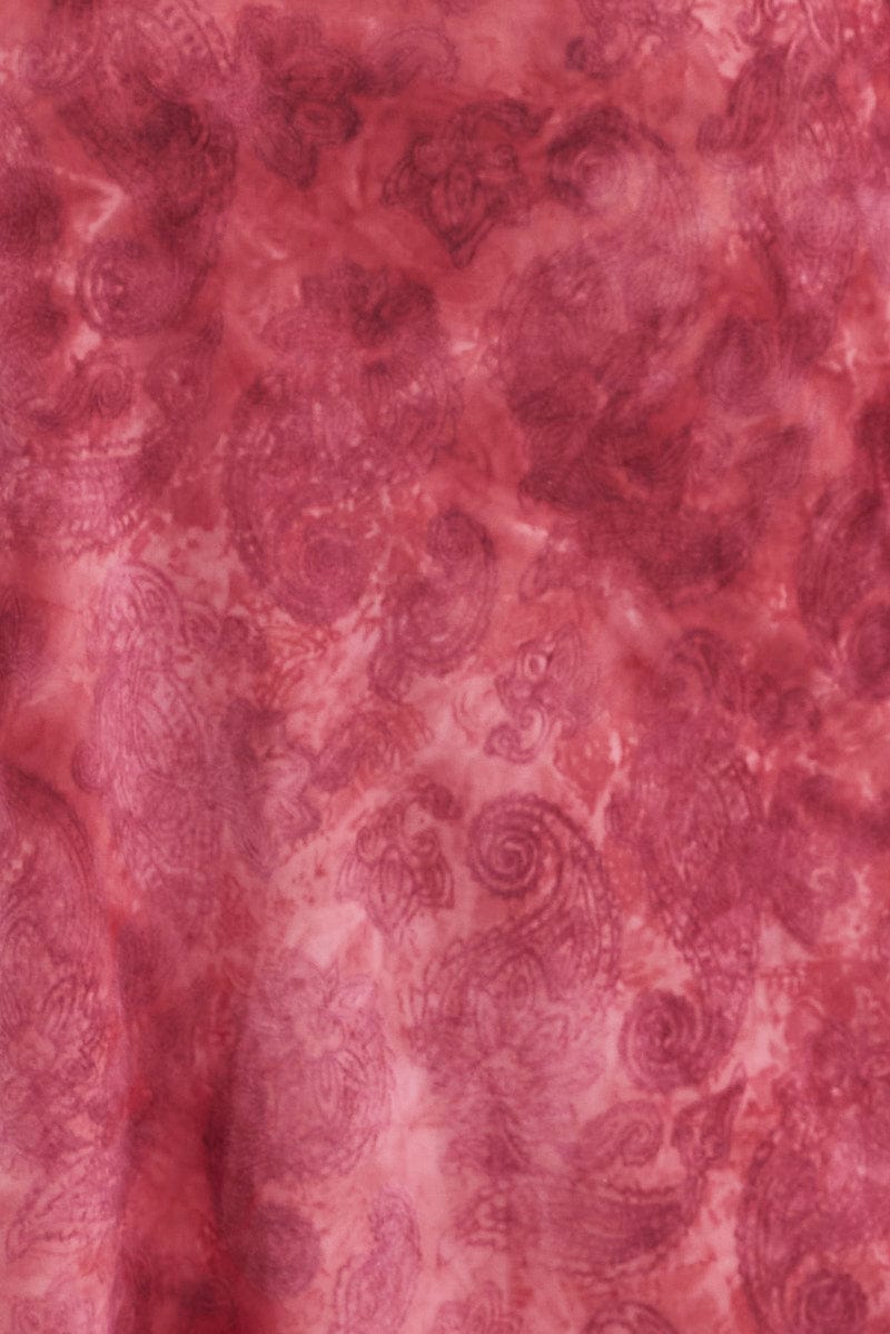 Red Paisley Midi Skirt High Rise Fit & Flare Mesh Lined