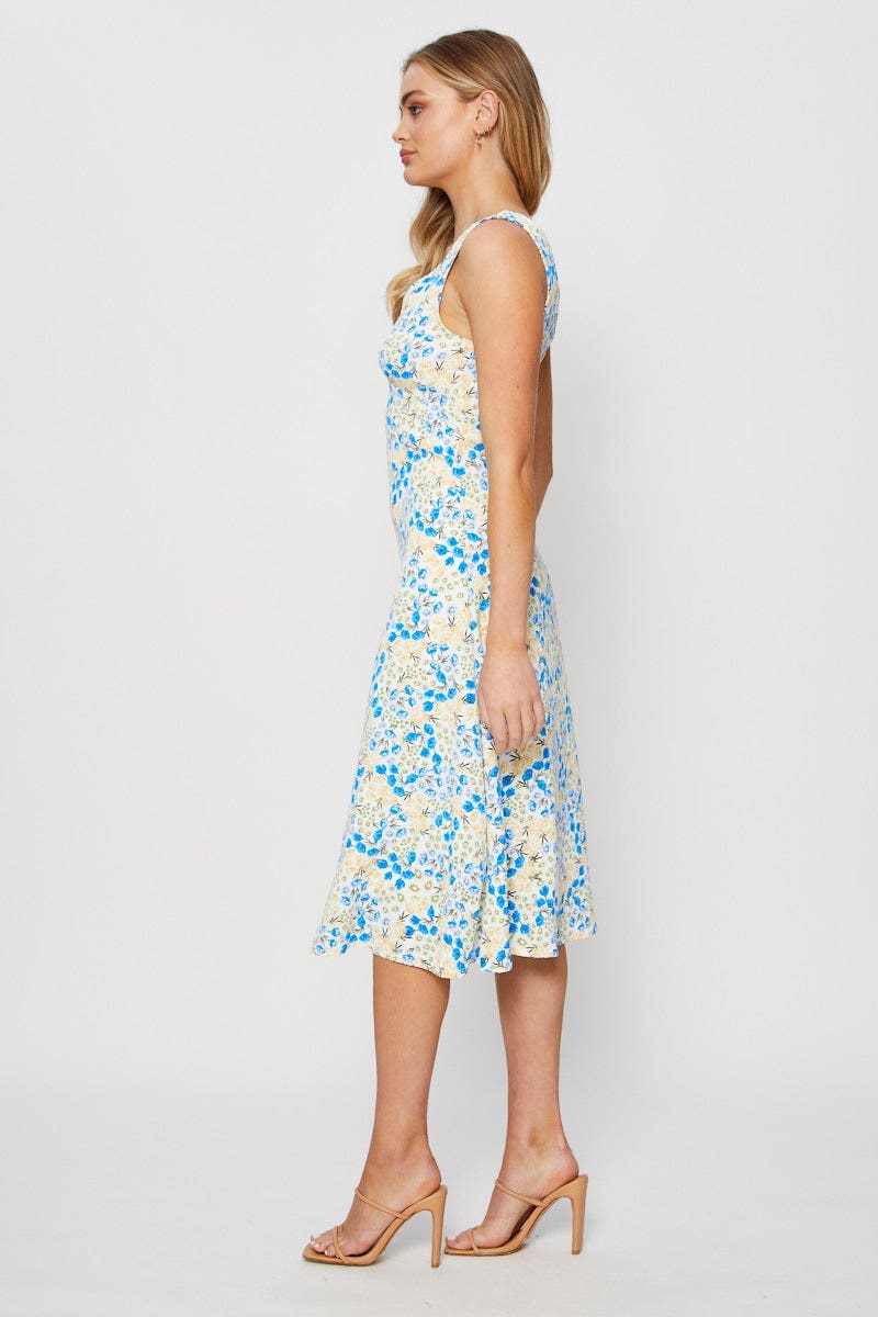 Print Midi Dress V Neck