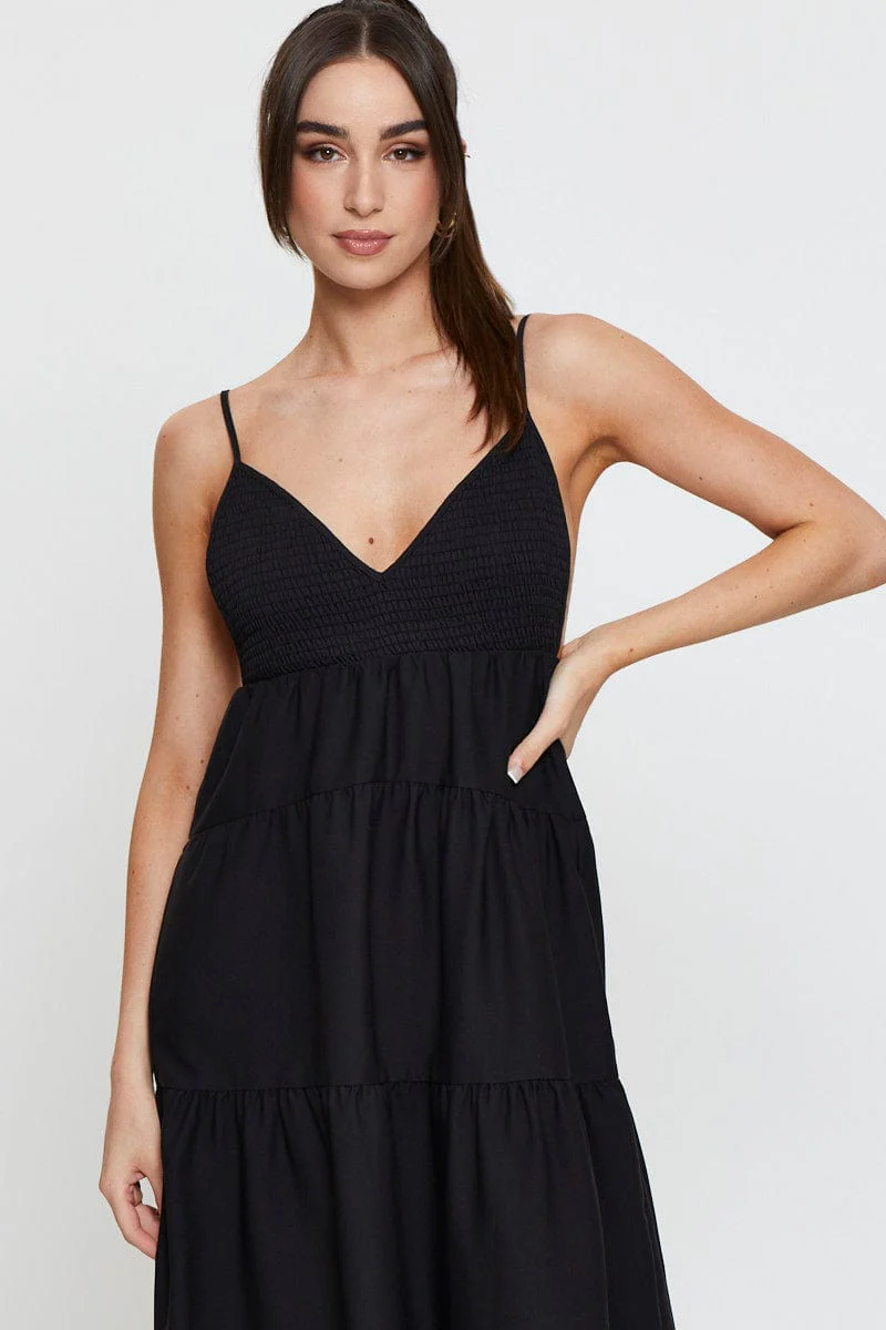 Black Maxi Dress Sleeveless V Neck