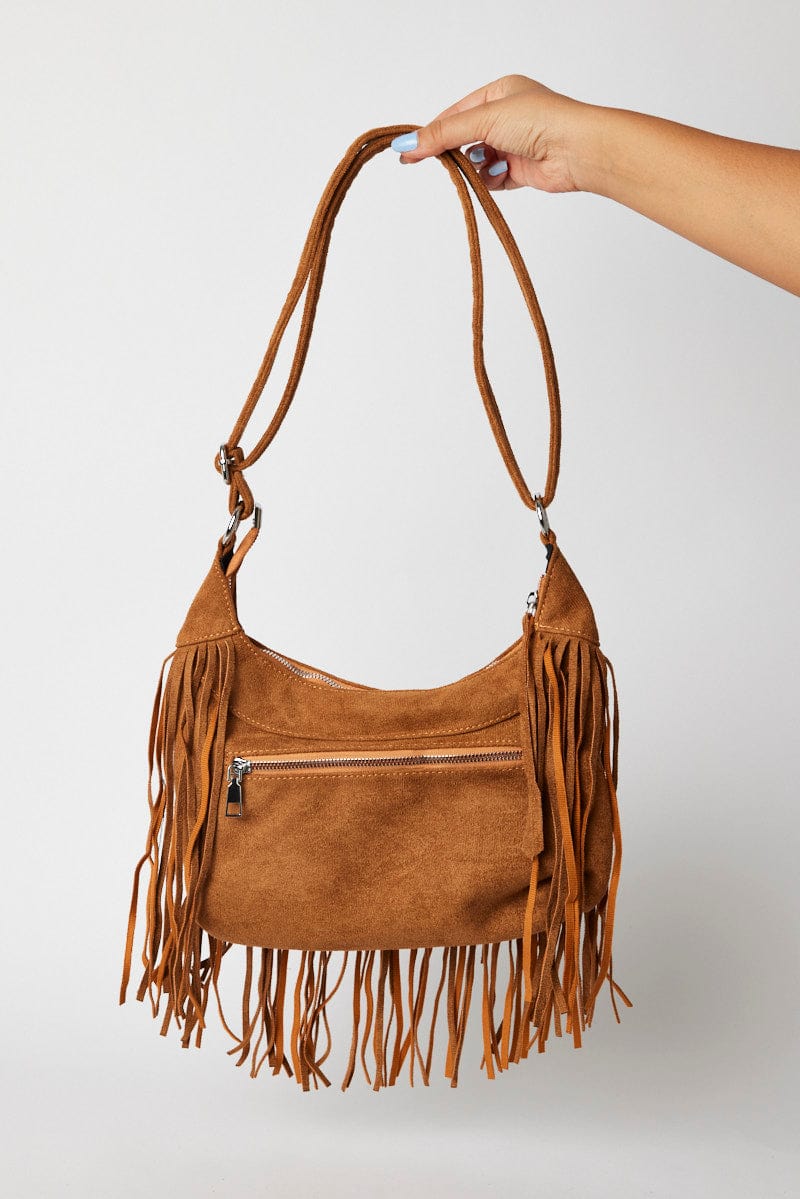 Brown Suede Fringe Crossbody Bag