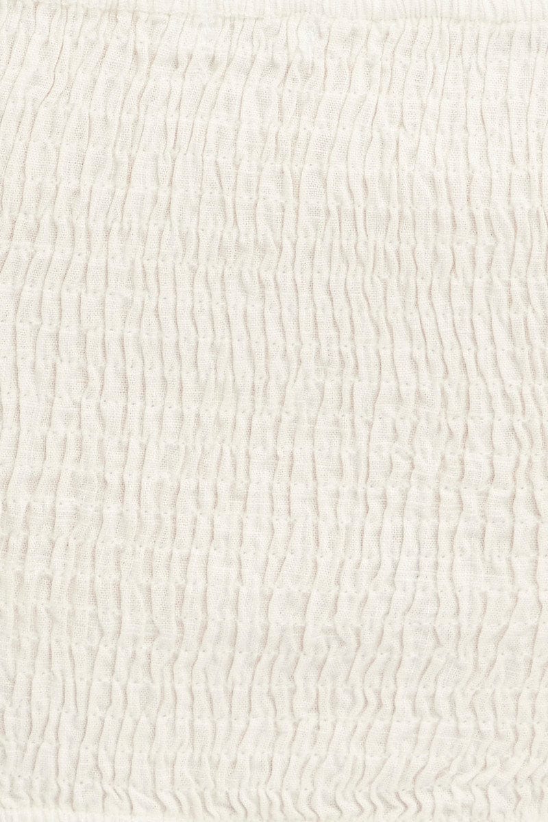 White Shirred Top Volume Short Sleeve Crop Linen Blend