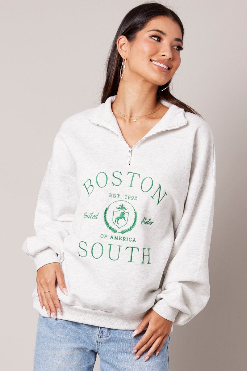 Grey Zip Funnel Neck Sweat Oversized