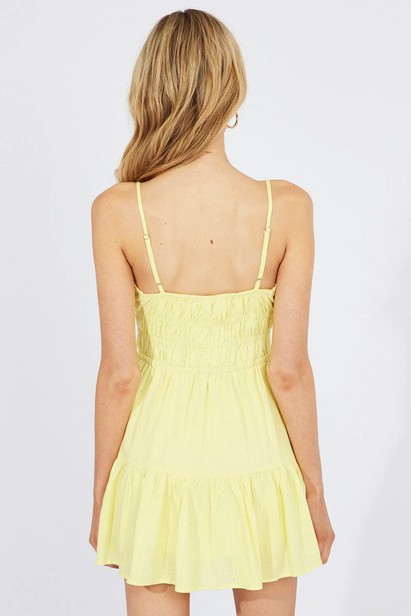 Yellow Fit And Flare Dress Sleeveless Mini