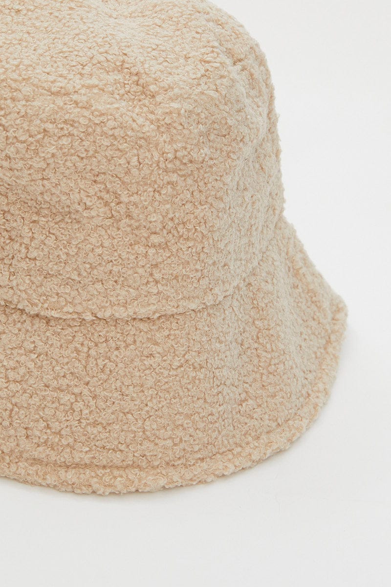 Beige Fuzzy Bucket Hat